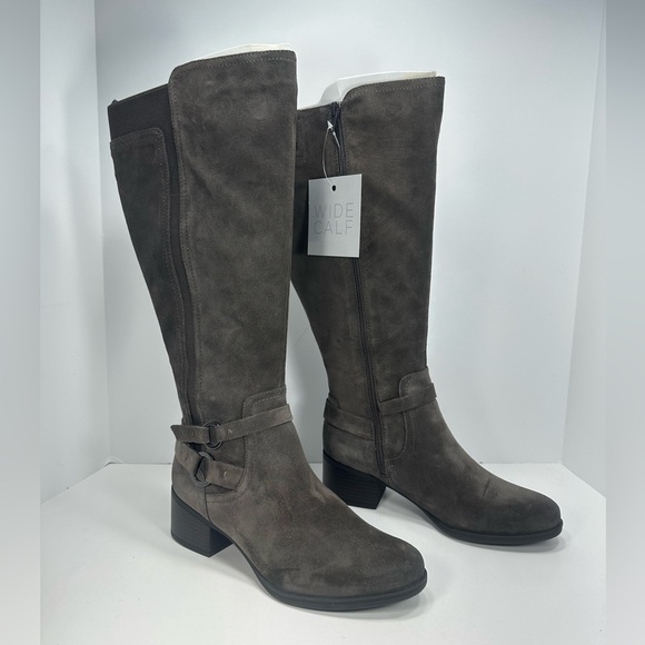 NWT - Naturalizer Wide Foot Wide Calf Tall Shaft Suede Boots - Steel Gray - Picture 9 of 11